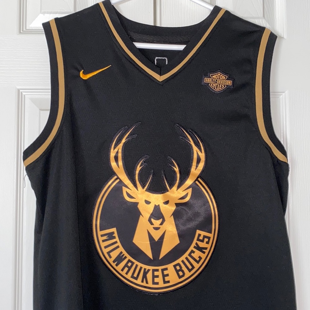 Nike Milwaukee Bucks Black and Gold Sleeveless Basketball Jersey